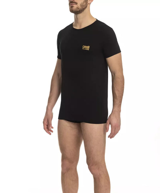 Cavalli Class Black Cotton Men's T-Shirt $108.00 Cavalli Class Luzworld