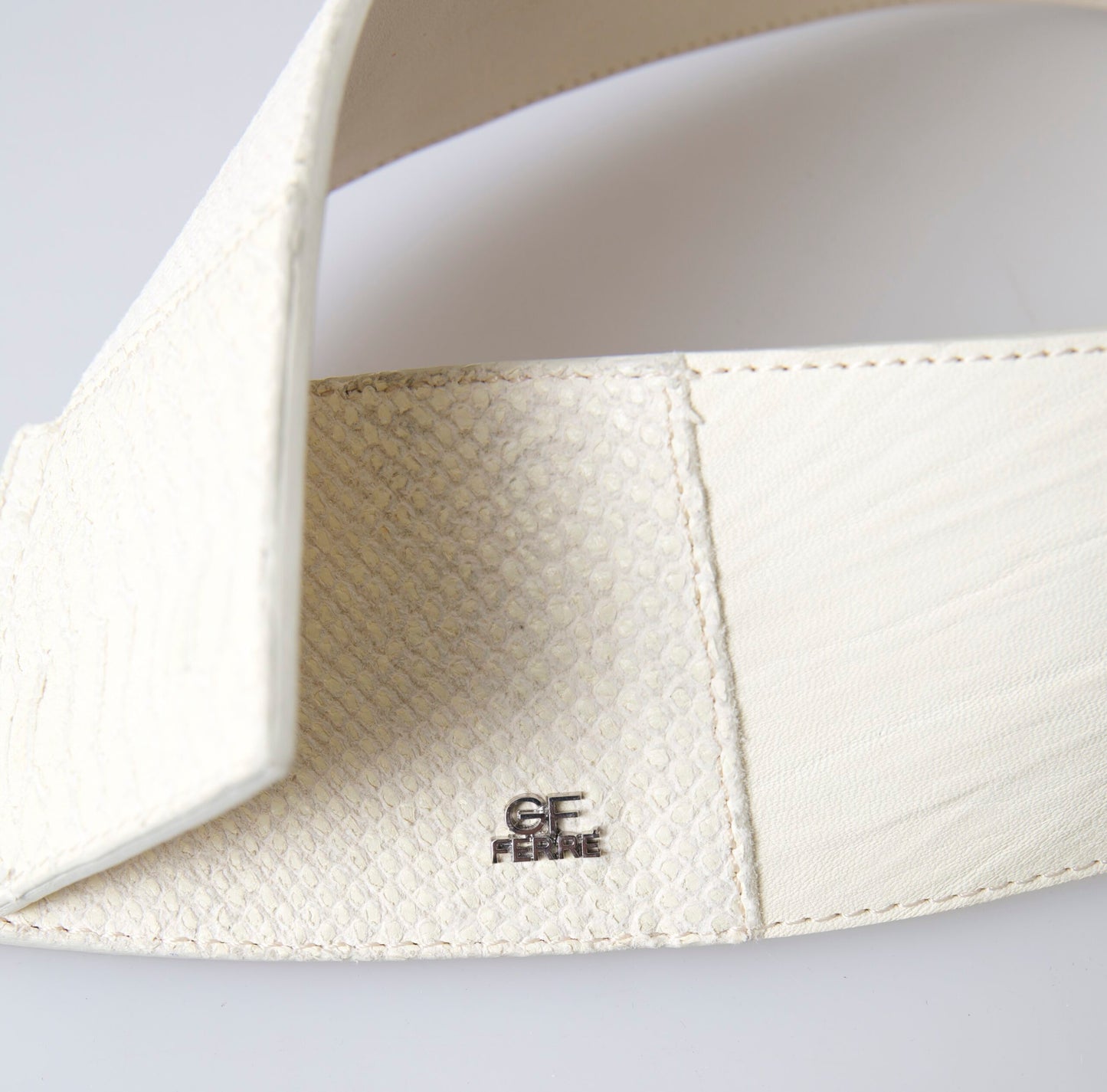 GF Ferre Off White Waxed Cotton Wide Fashion Waistband Belt $272.00 GF Ferre Luzworld
