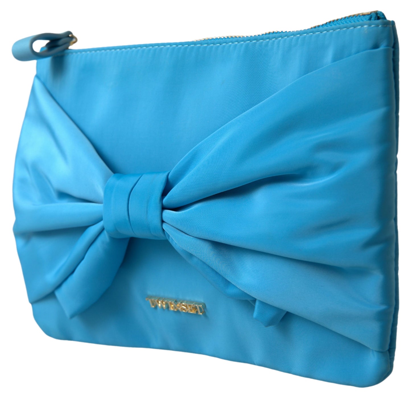 Twinset Blue Tafta Silk Large Bow Zipper Clutch Women Borse Logo Bag $252.00 Twinset Luzworld