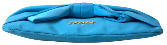 Twinset Blue Tafta Silk Large Bow Zipper Clutch Women Borse Logo Bag $252.00 Twinset Luzworld