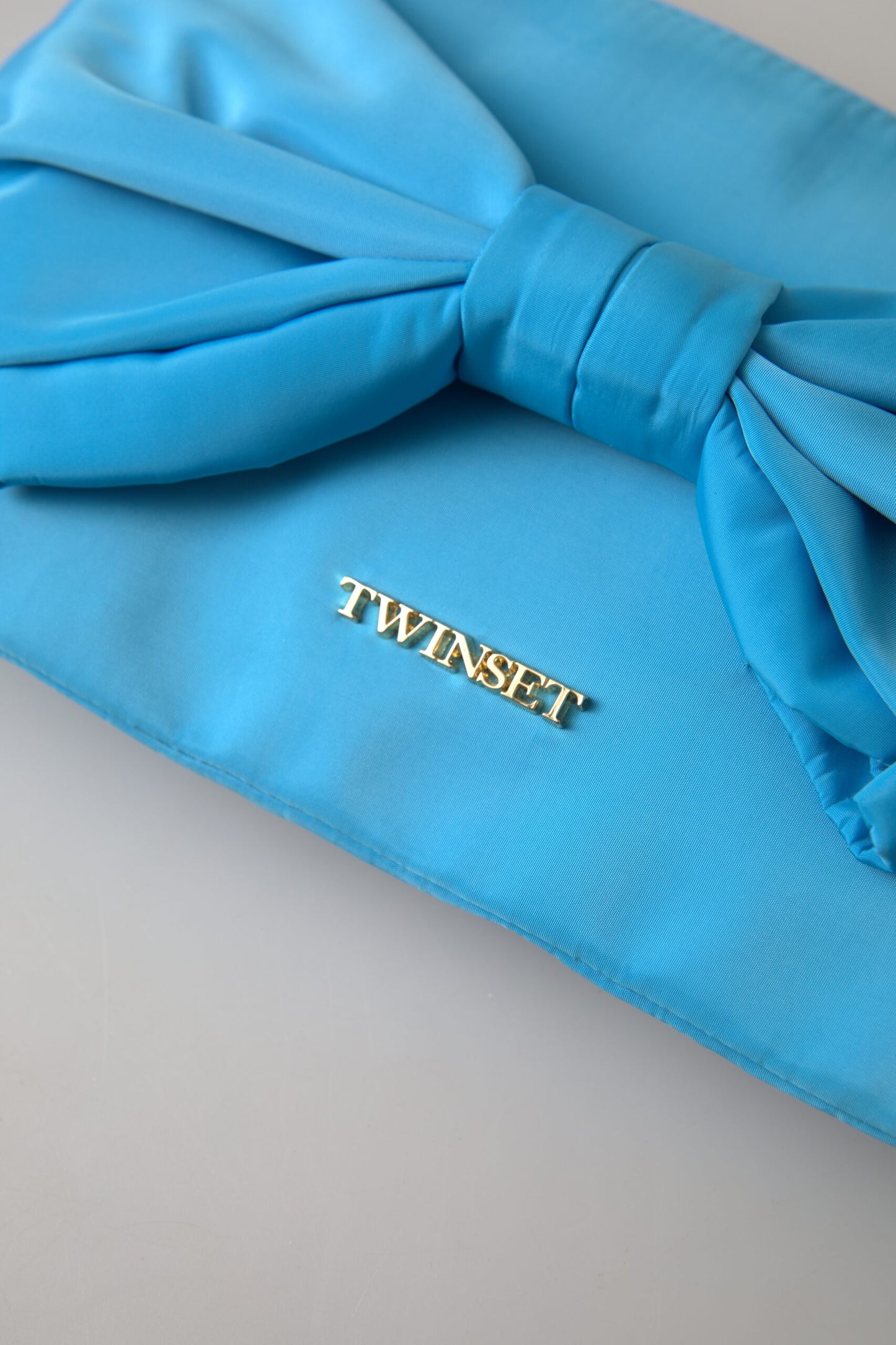 Twinset Blue Tafta Silk Large Bow Zipper Clutch Women Borse Logo Bag $252.00 Twinset Luzworld