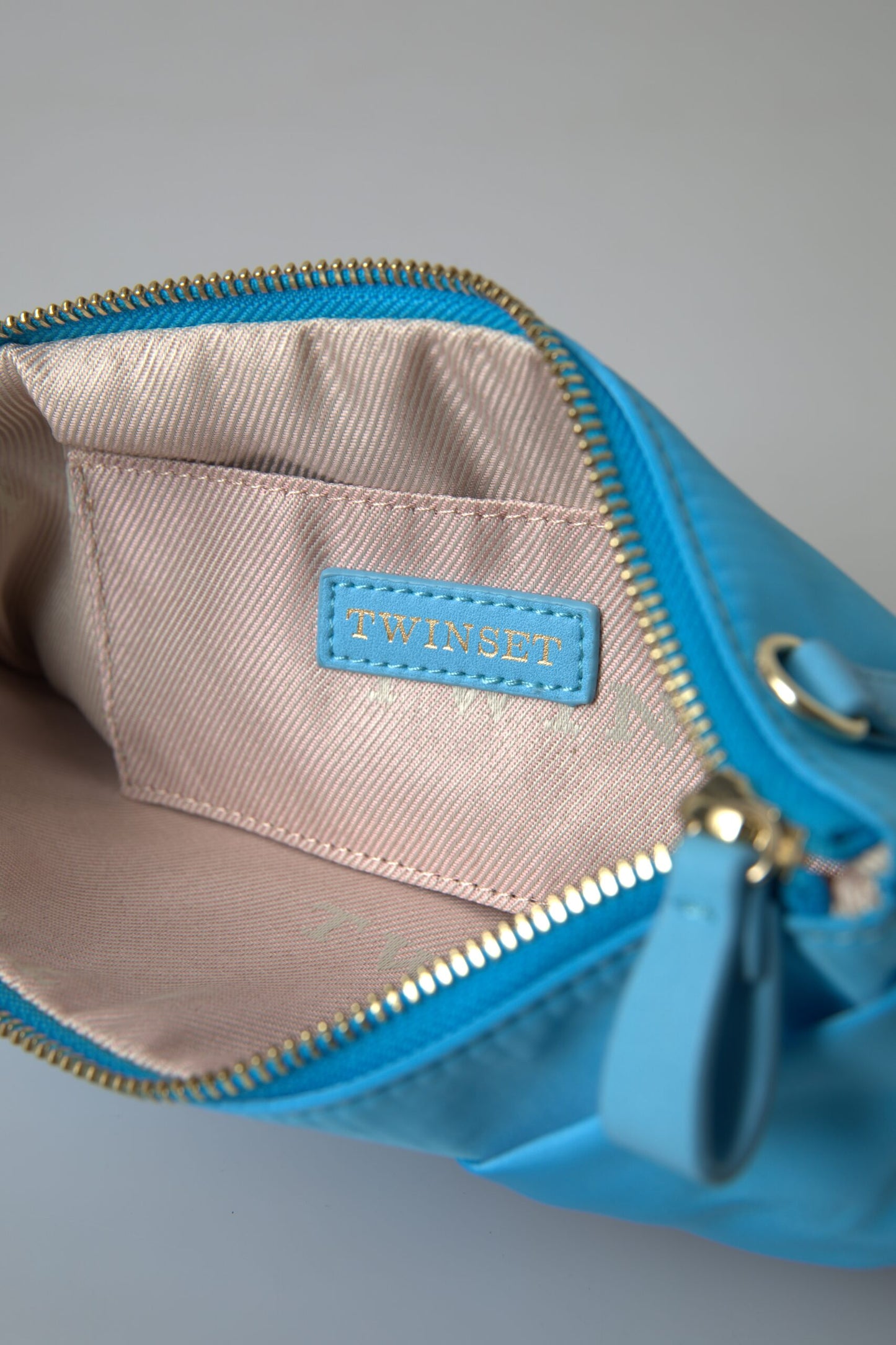 Twinset Blue Tafta Silk Large Bow Zipper Clutch Women Borse Logo Bag $252.00 Twinset Luzworld