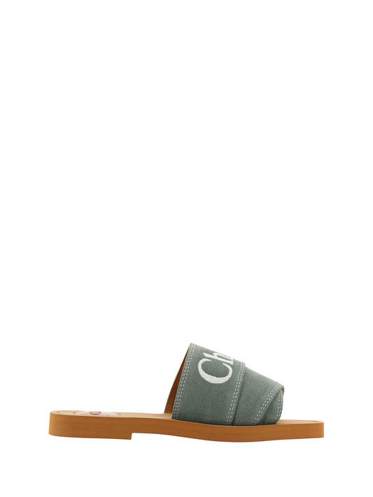 Chloé Elegant Forest Green Cotton Slides $999.00 Chloé Luzworld