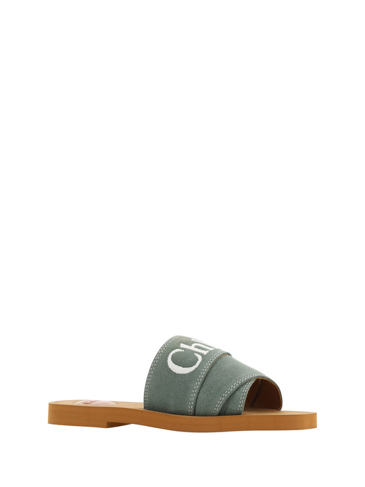 Chloé Elegant Forest Green Cotton Slides $999.00 Chloé Luzworld