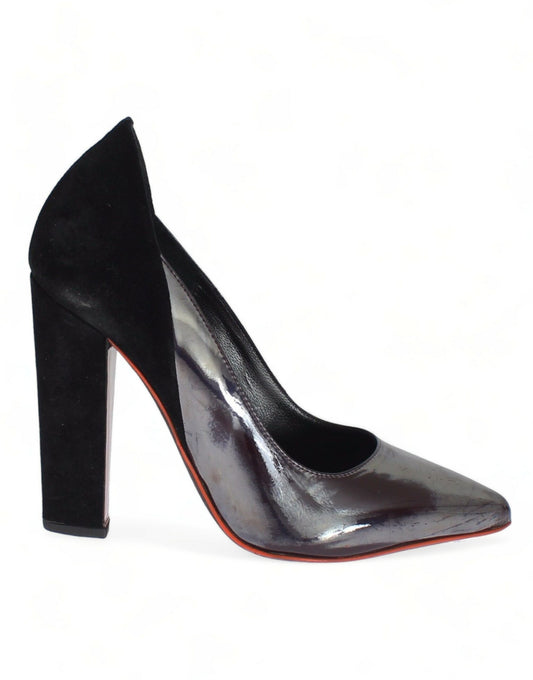 Cédric Charlier Gray Black Leather Suede Heels Pumps Shoes $954.00 Cédric Charlier Luzworld