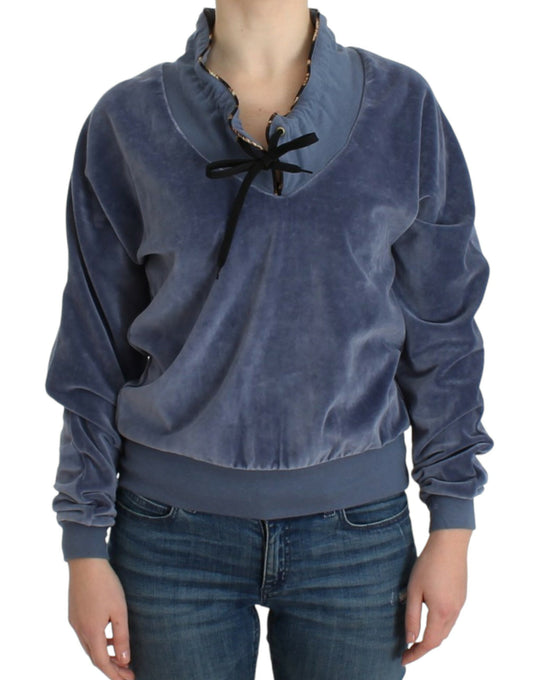 Cavalli Blue velvet cotton sweater $584.00 Cavalli Luzworld