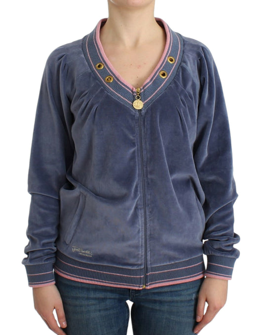 Cavalli Blue velvet zipup sweater $612.00 Cavalli Luzworld