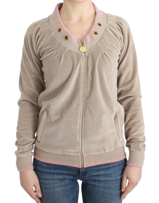 Cavalli Beige velvet zipup sweater $612.00 Cavalli Luzworld