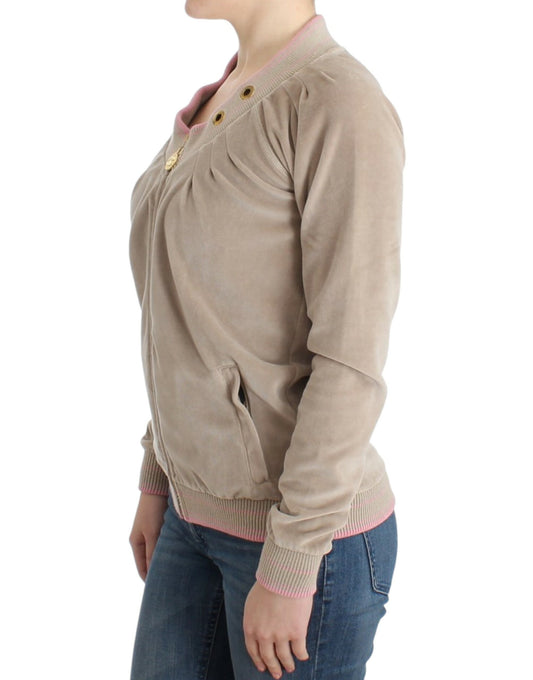 Cavalli Beige velvet zipup sweater $612.00 Cavalli Luzworld