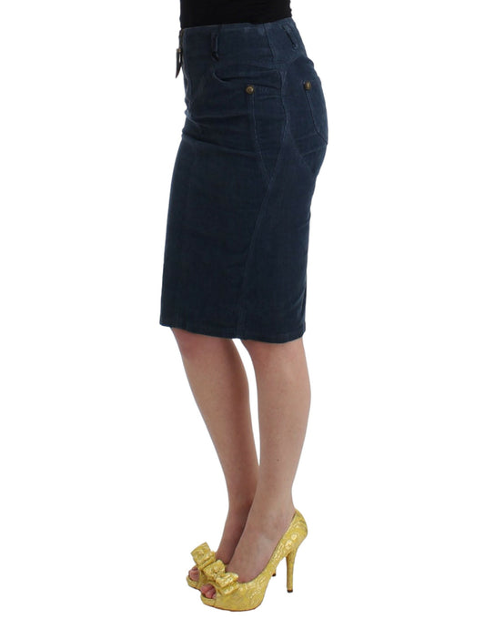 Cavalli Blue corduroy pencil skirt $500.00 Cavalli Luzworld