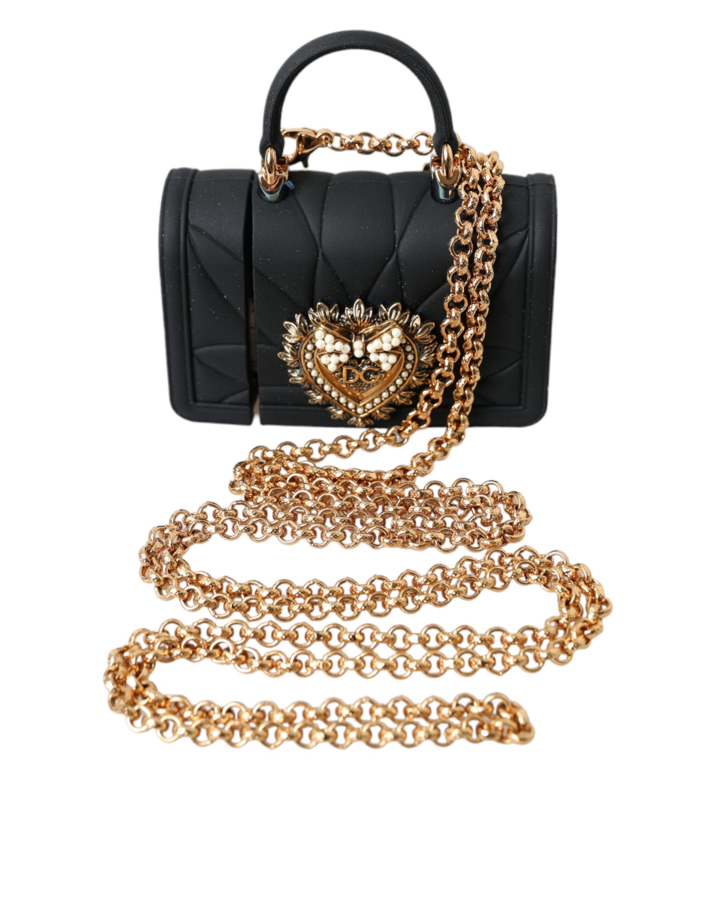 Dolce & Gabbana Black Silicone Devotion Heart Gold Chain Airpods Case