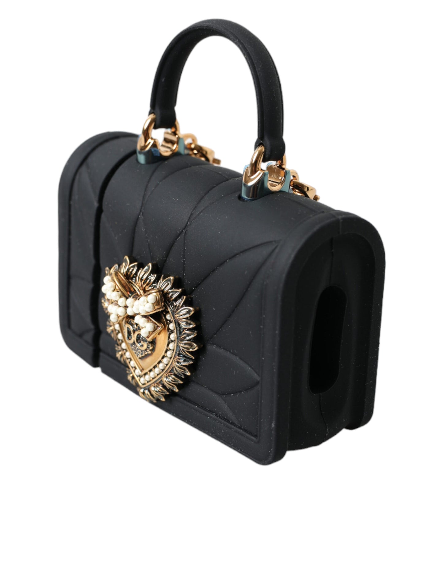 Dolce & Gabbana Black Silicone Devotion Heart Gold Chain Airpods Case