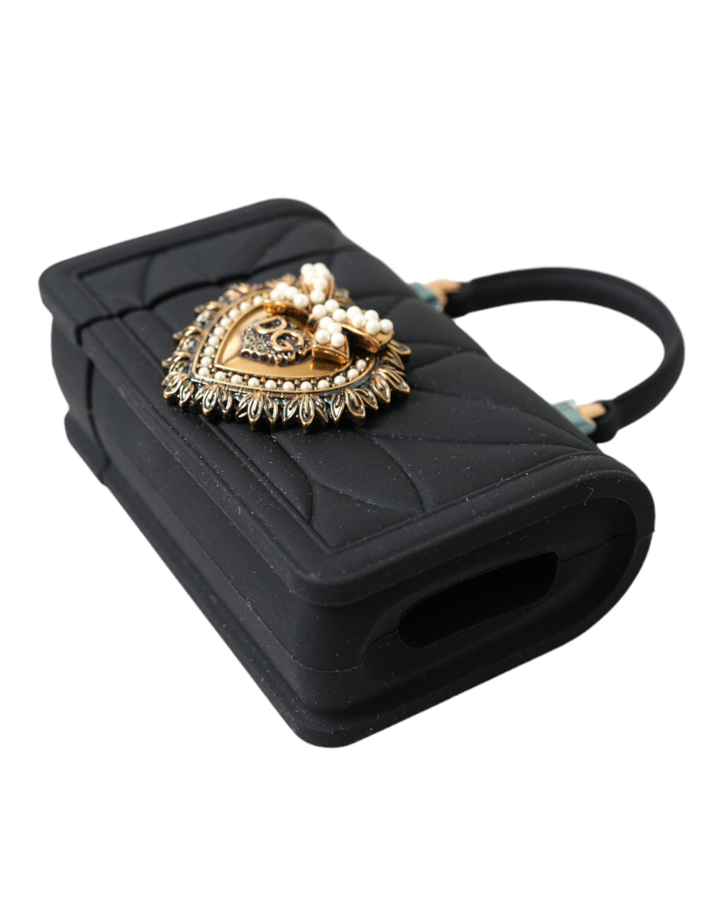 Dolce & Gabbana Black Silicone Devotion Heart Gold Chain Airpods Case