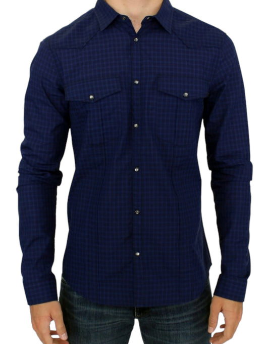 Costume National Blue checkered cotton shirt $725.00 Costume National Luzworld