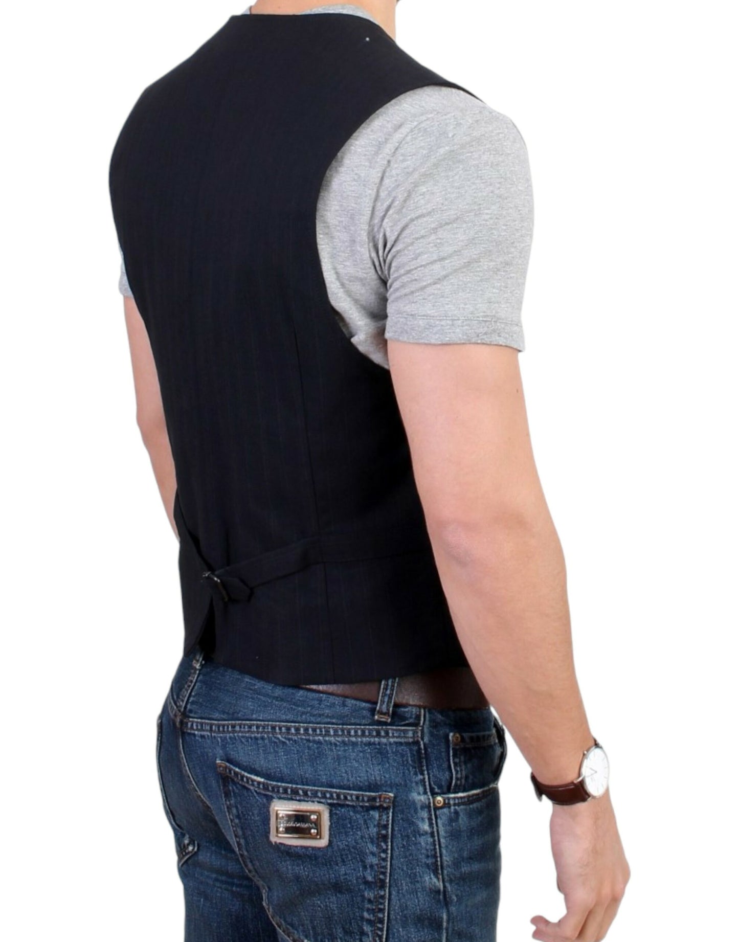Costume National Black striped cotton casual vest $624.00 Costume National Luzworld