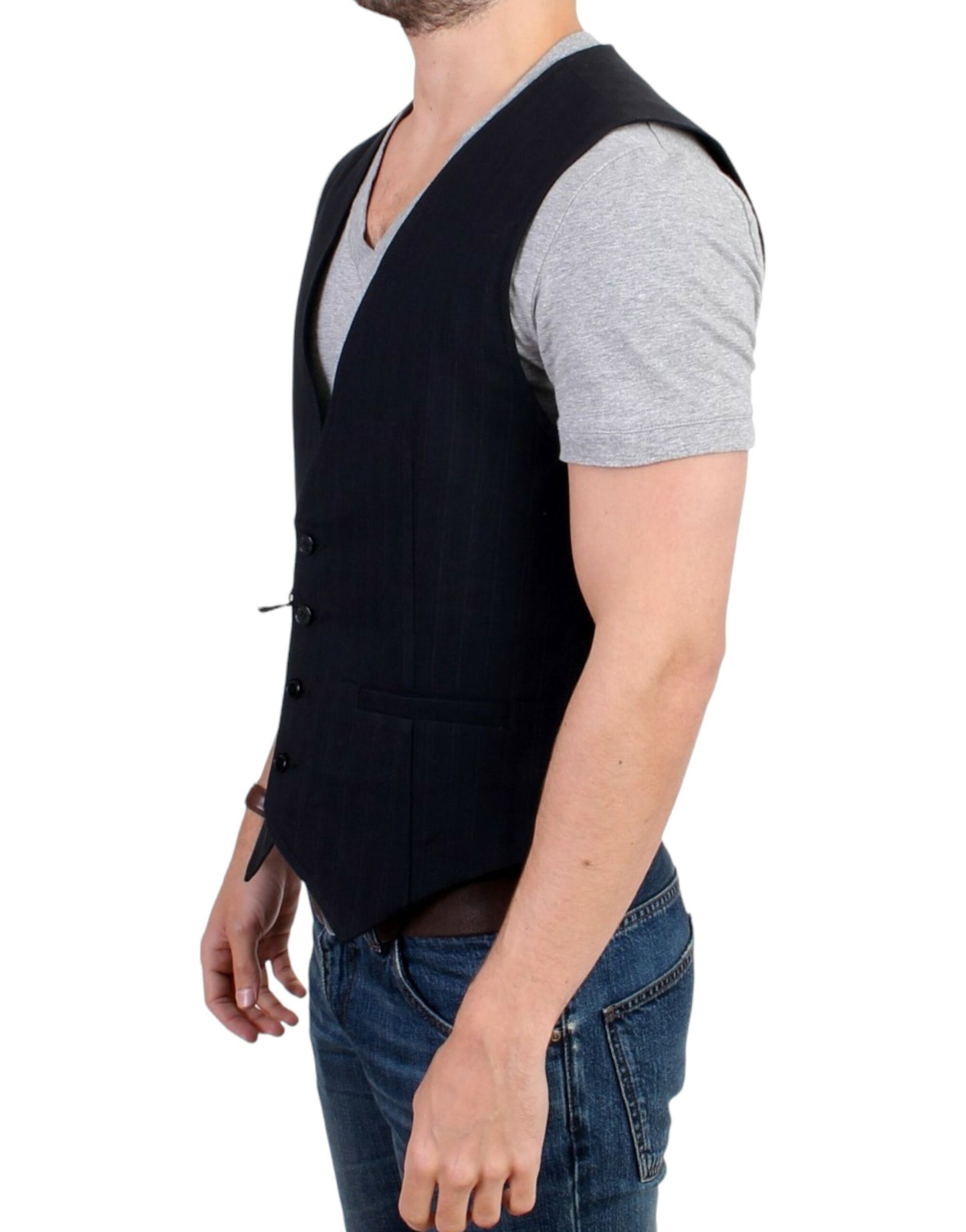 Costume National Black striped cotton casual vest $624.00 Costume National Luzworld