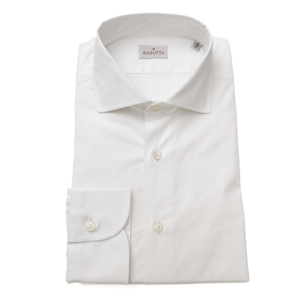 Bagutta White Cotton Men's Shirt Slim Fit With French Collar $243.00 Bagutta Luzworld