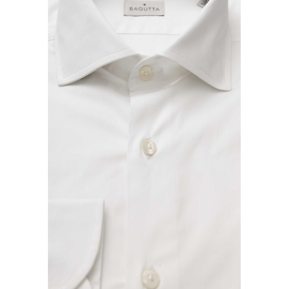 Bagutta White Cotton Men's Shirt Slim Fit With French Collar $243.00 Bagutta Luzworld