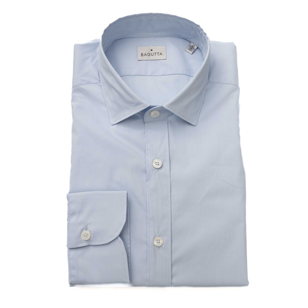 Bagutta Light Blue Cotton Men Shirt $243.00 Bagutta Luzworld