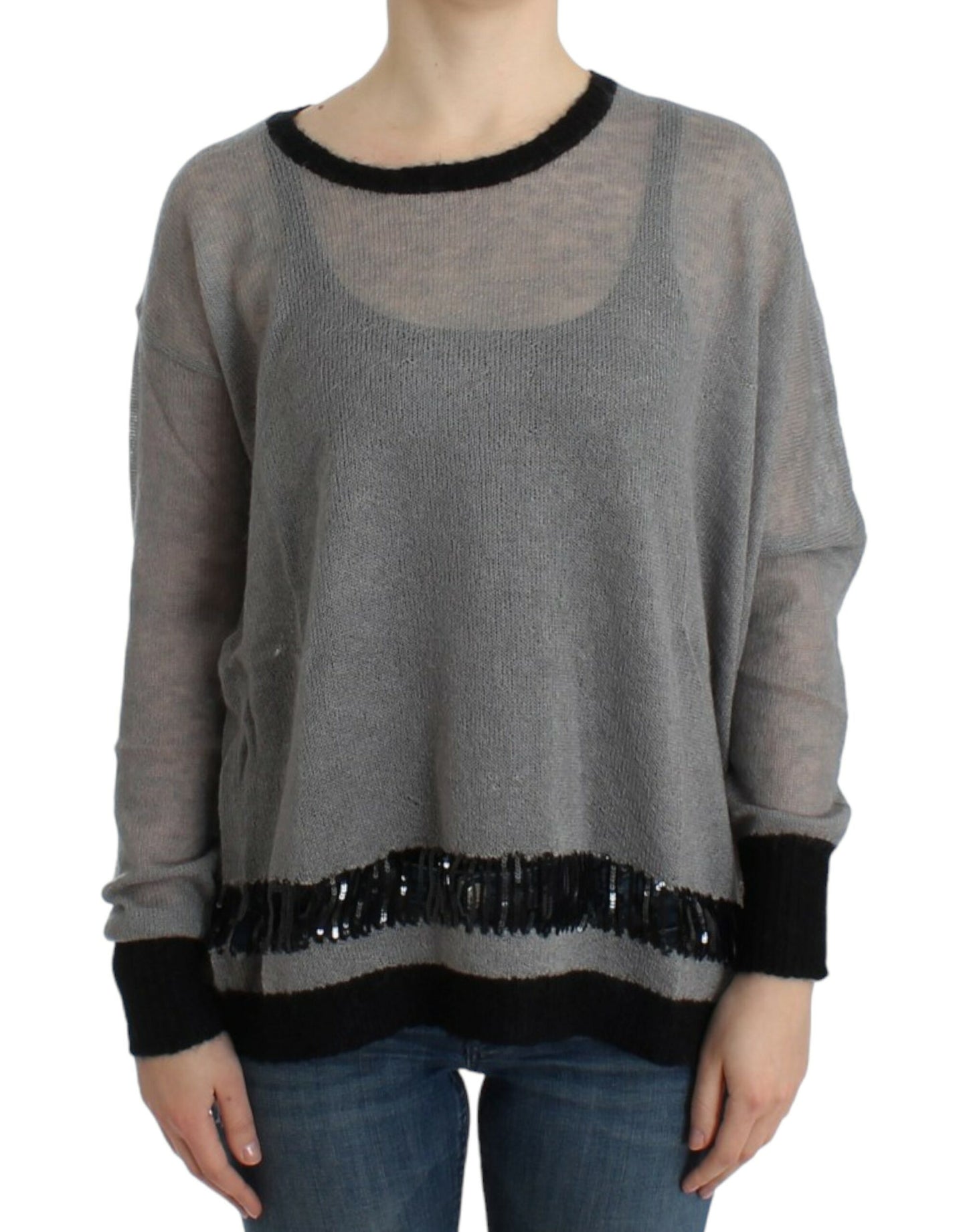 Costume National Gray embellished asymmetric sweater $624.00 Costume National Luzworld