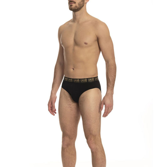 Cavalli Class Black Cotton Men's Briefs Pair $107.00 Cavalli Class Luzworld