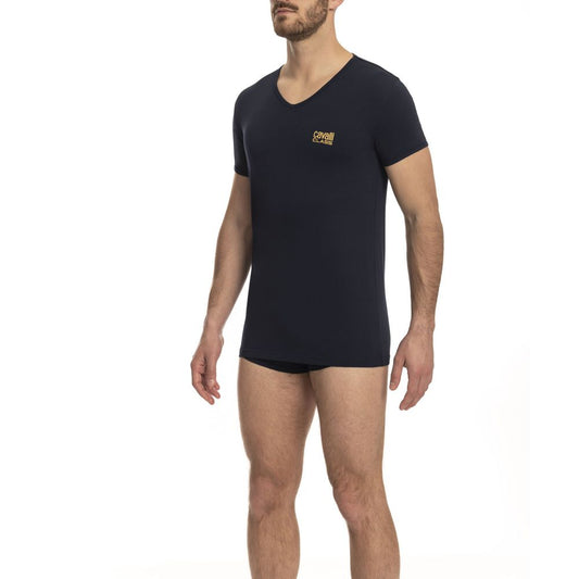 Cavalli Class Blue Cotton Men T-Shirt $108.00 Cavalli Class Luzworld