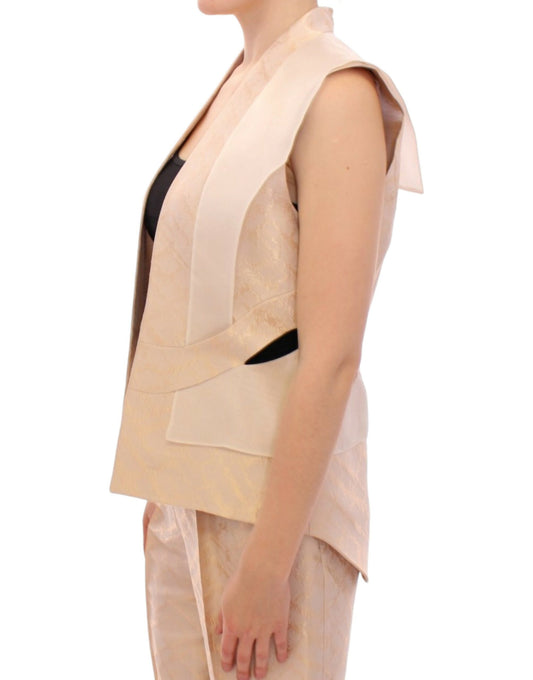 Zeyneptosun Beige brocade sleeveless jacket vest $1316.00 Zeyneptosun Luzworld