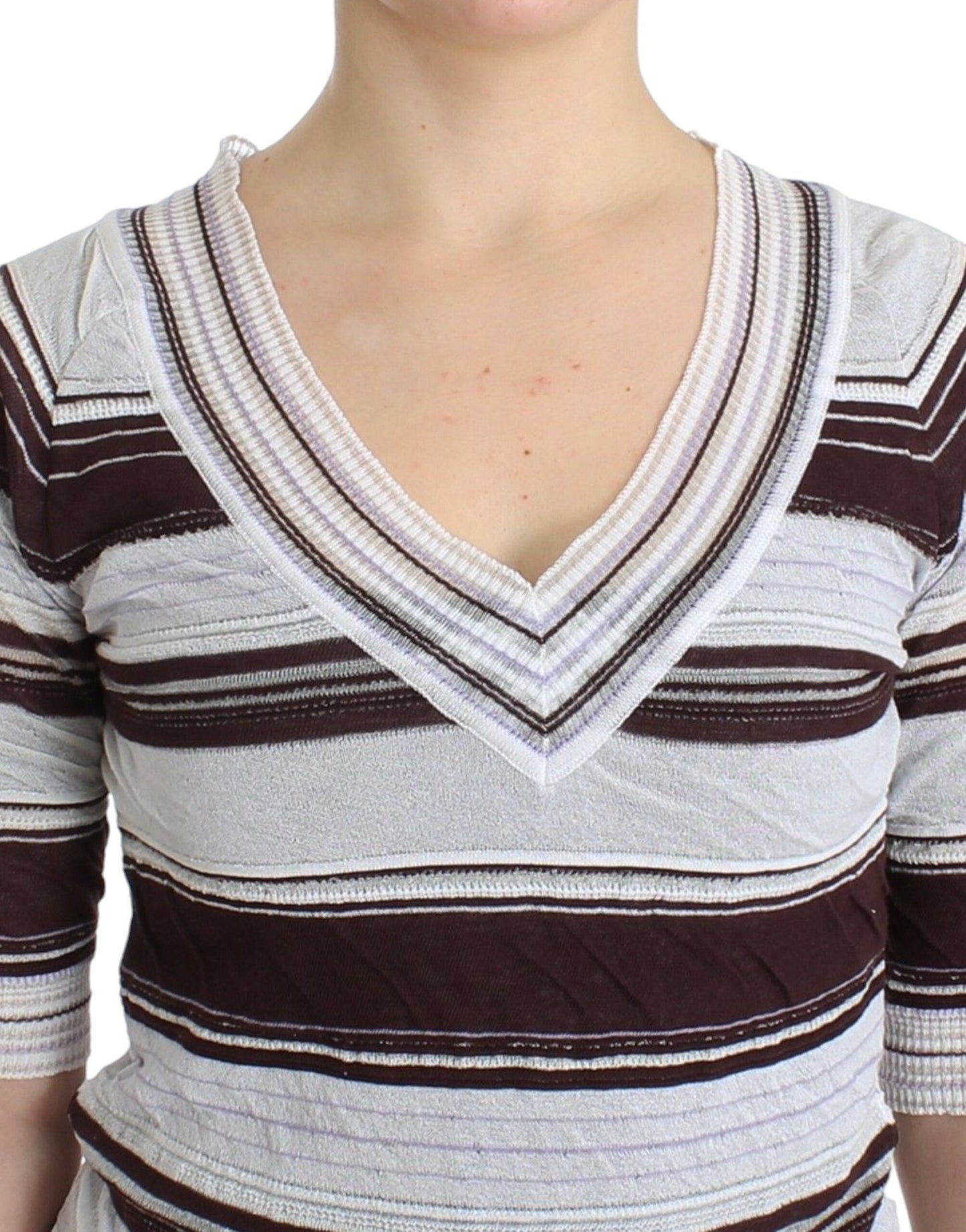 Ermanno Scervino Striped Lace V-Neck Short Sleeve Top Sweater $616.00 Ermanno Scervino Luzworld
