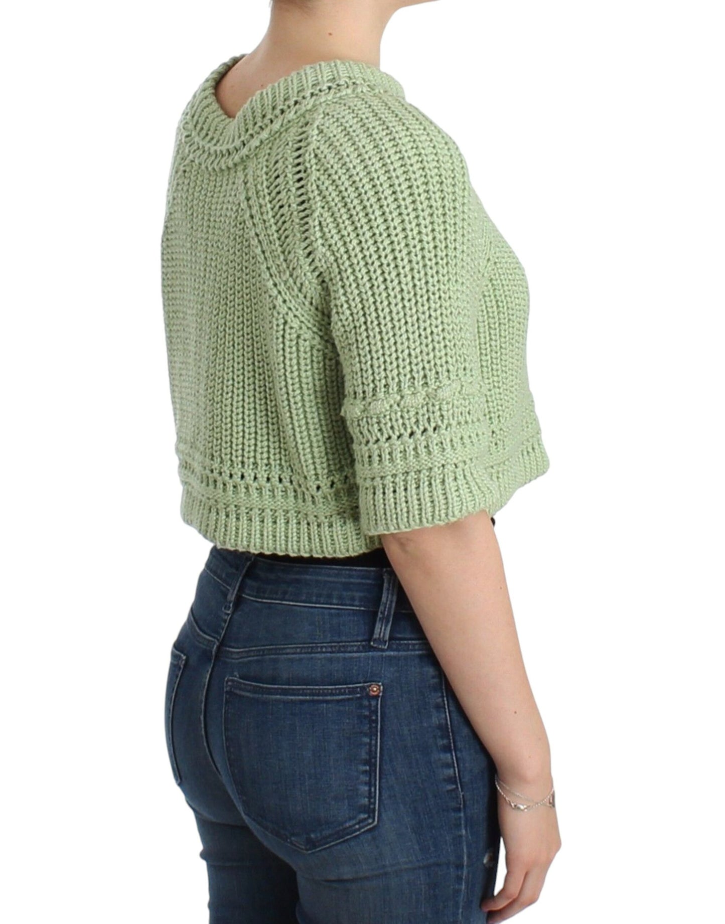 Ermanno Scervino Green Cropped Knit Sweater Knitted Jumper $729.00 Ermanno Scervino Luzworld