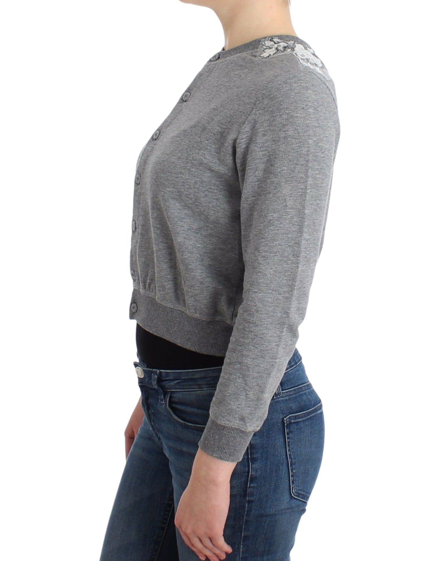 Ermanno Scervino Lingerie Gray Lace Sweater Cardigan Top $539.00 Ermanno Scervino Luzworld