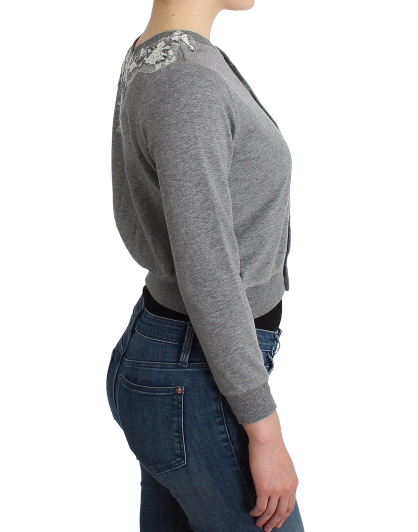 Ermanno Scervino Lingerie Gray Lace Sweater Cardigan Top $539.00 Ermanno Scervino Luzworld
