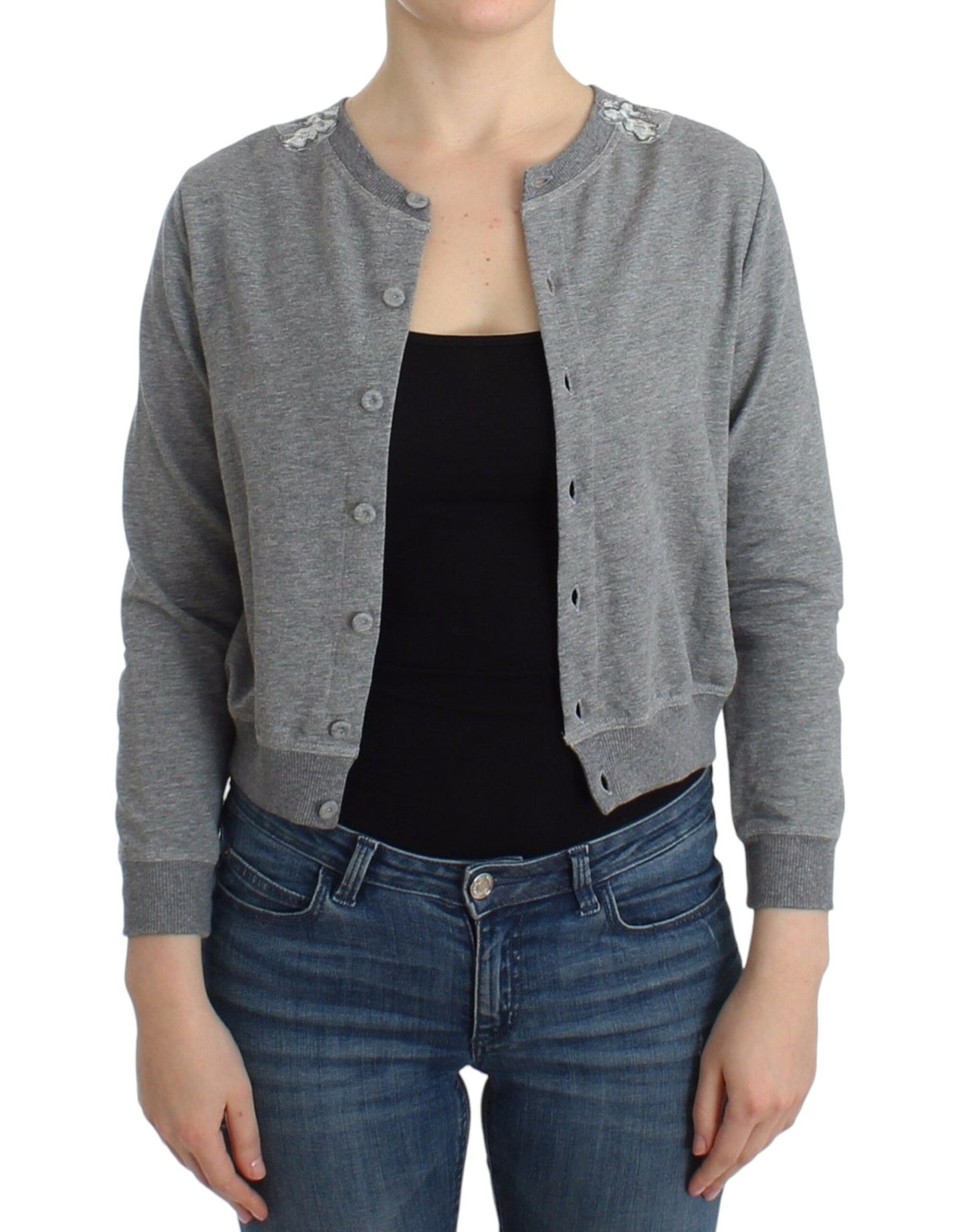 Ermanno Scervino Lingerie Gray Lace Sweater Cardigan Top $539.00 Ermanno Scervino Luzworld