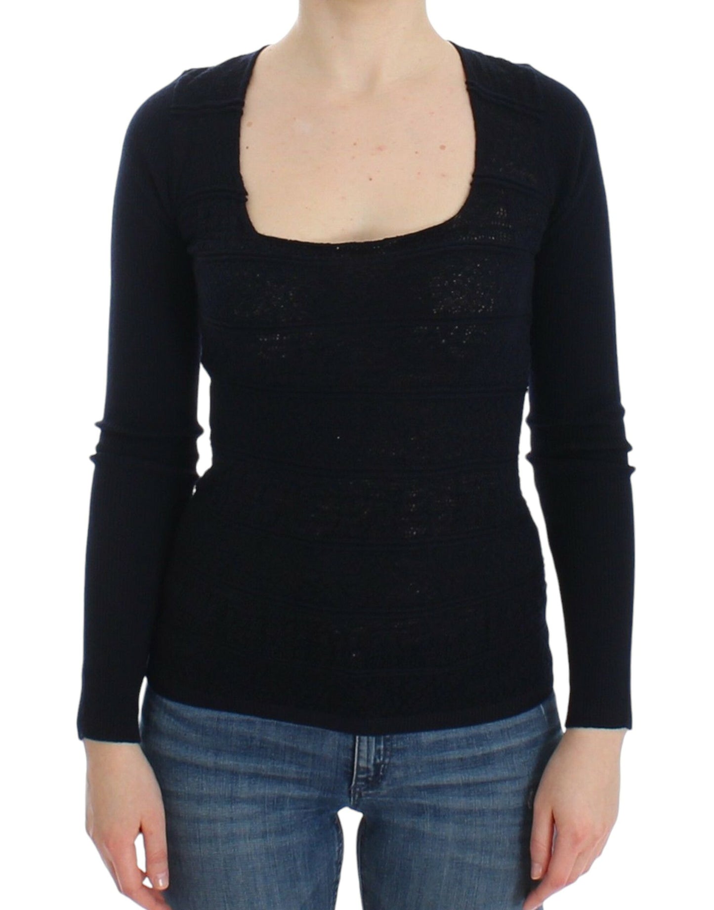 Ermanno Scervino Blue Knitted Wool Stretch Sweater Top $672.00 Ermanno Scervino Luzworld