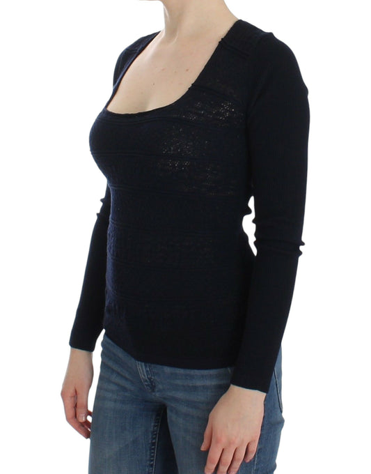Ermanno Scervino Blue Knitted Wool Stretch Sweater Top $672.00 Ermanno Scervino Luzworld