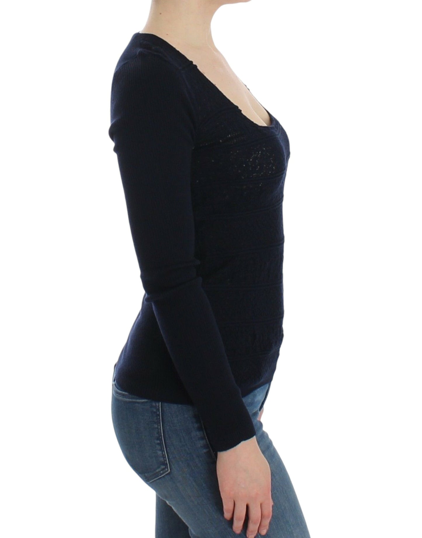 Ermanno Scervino Blue Knitted Wool Stretch Sweater Top $672.00 Ermanno Scervino Luzworld