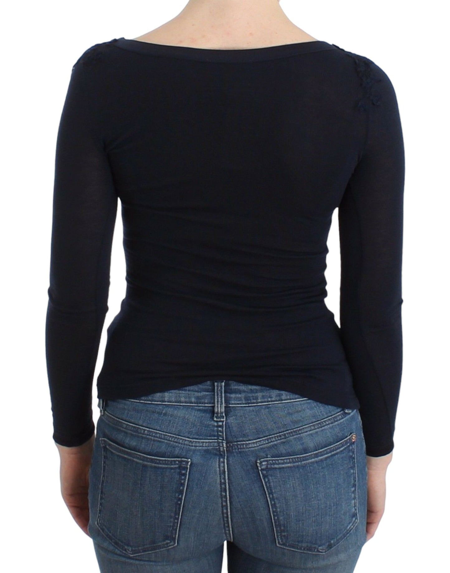Ermanno Scervino Lingerie Blue Top Blouse Jumper Lace Rayon $504.00 Ermanno Scervino Luzworld