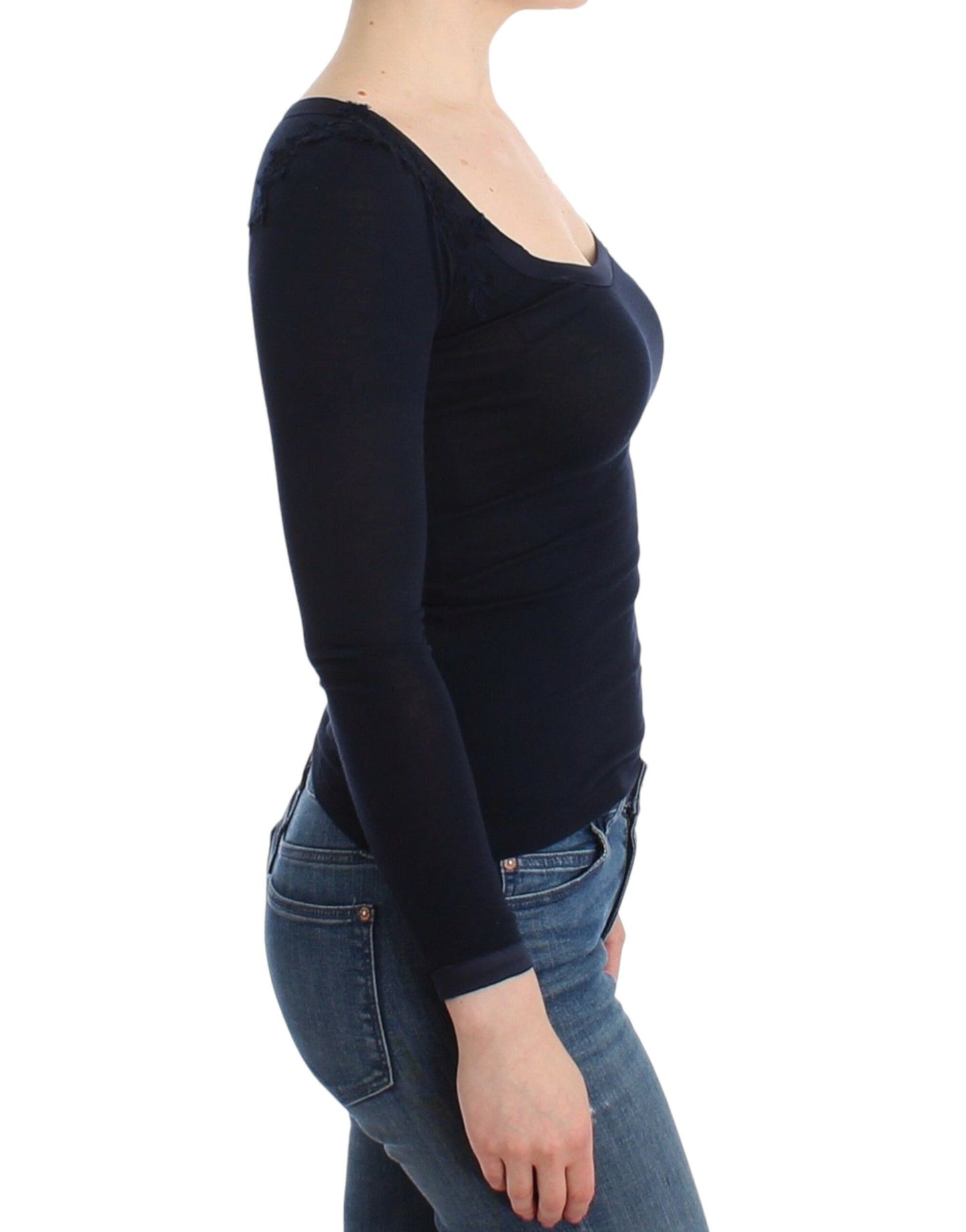 Ermanno Scervino Lingerie Blue Top Blouse Jumper Lace Rayon $504.00 Ermanno Scervino Luzworld