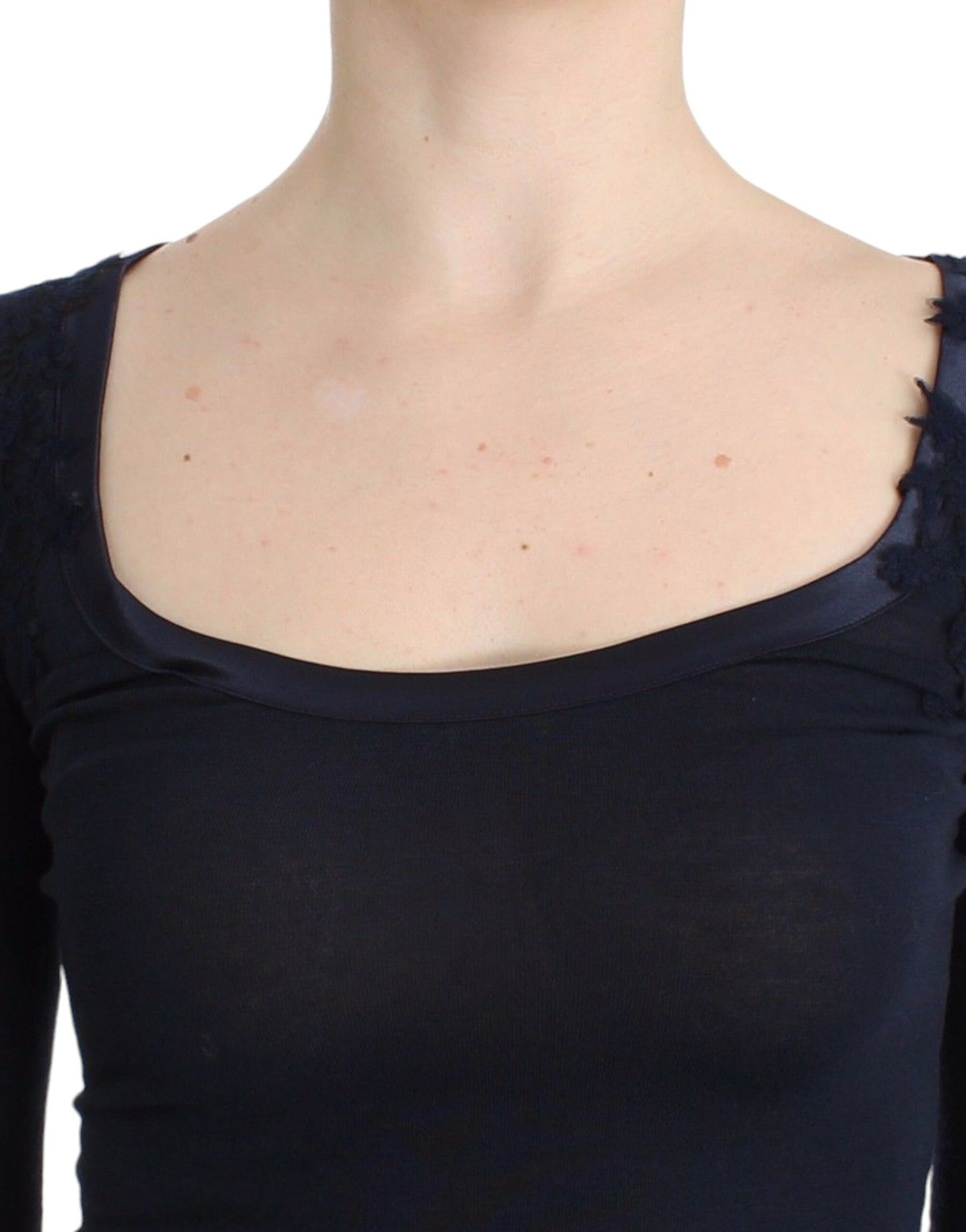 Ermanno Scervino Lingerie Blue Top Blouse Jumper Lace Rayon $504.00 Ermanno Scervino Luzworld