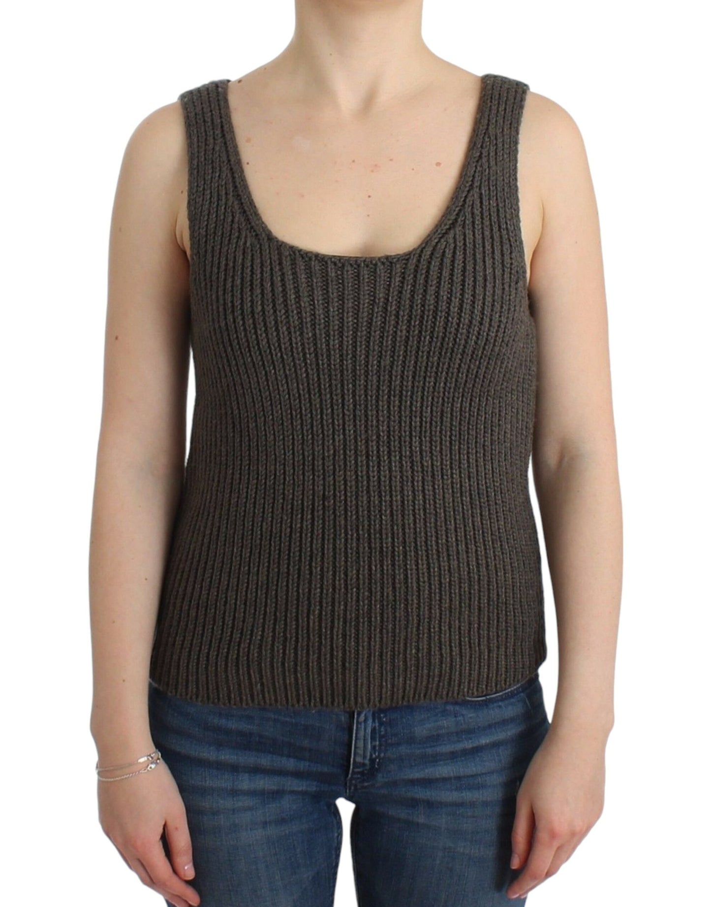 Ermanno Scervino Gray Knit Top Knitted Sweater Merino Wool $561.00 Ermanno Scervino Luzworld