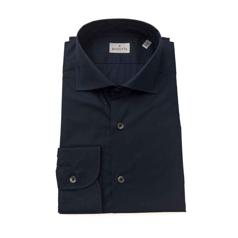 Bagutta Blue Cotton Men Shirt Slim Fit With French Collar $243.00 Bagutta Luzworld