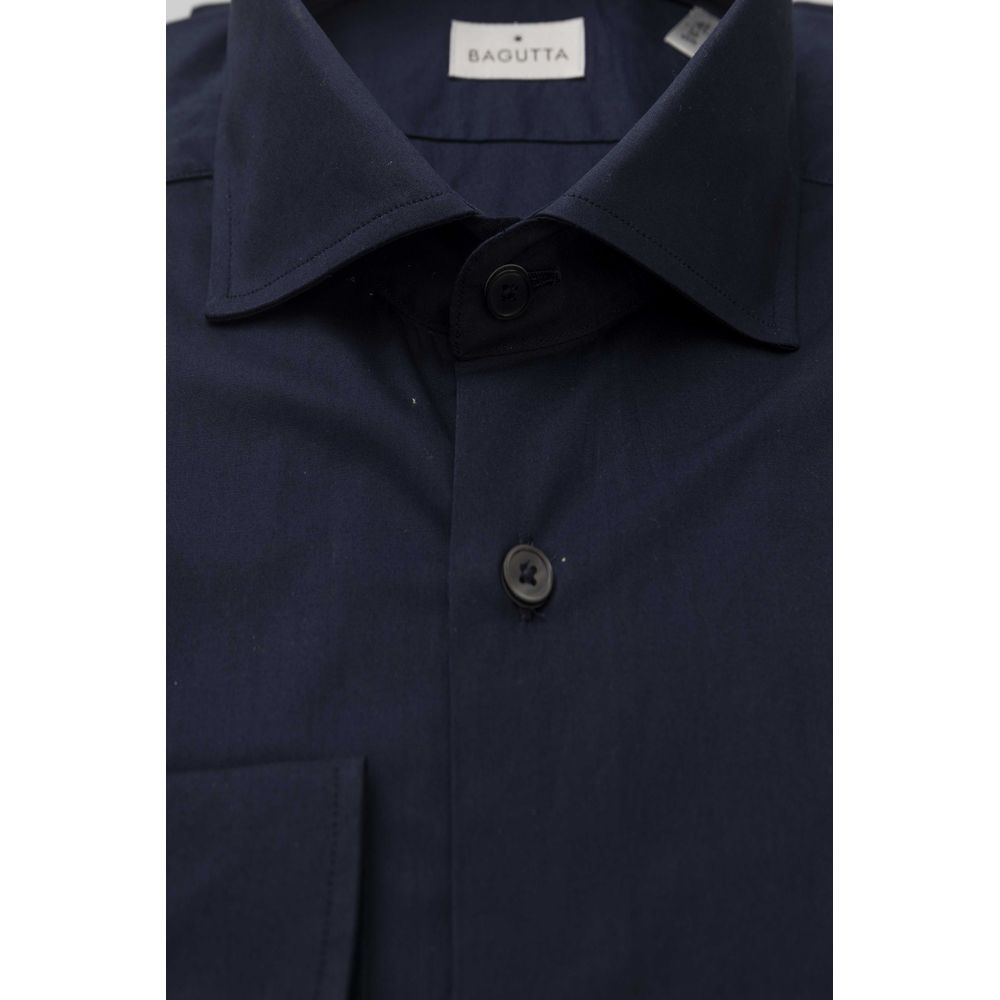 Bagutta Blue Cotton Men Shirt Slim Fit With French Collar $243.00 Bagutta Luzworld
