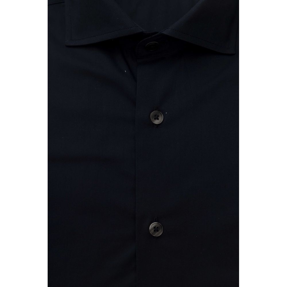 Bagutta Blue Cotton Men Shirt Slim Fit With French Collar $243.00 Bagutta Luzworld