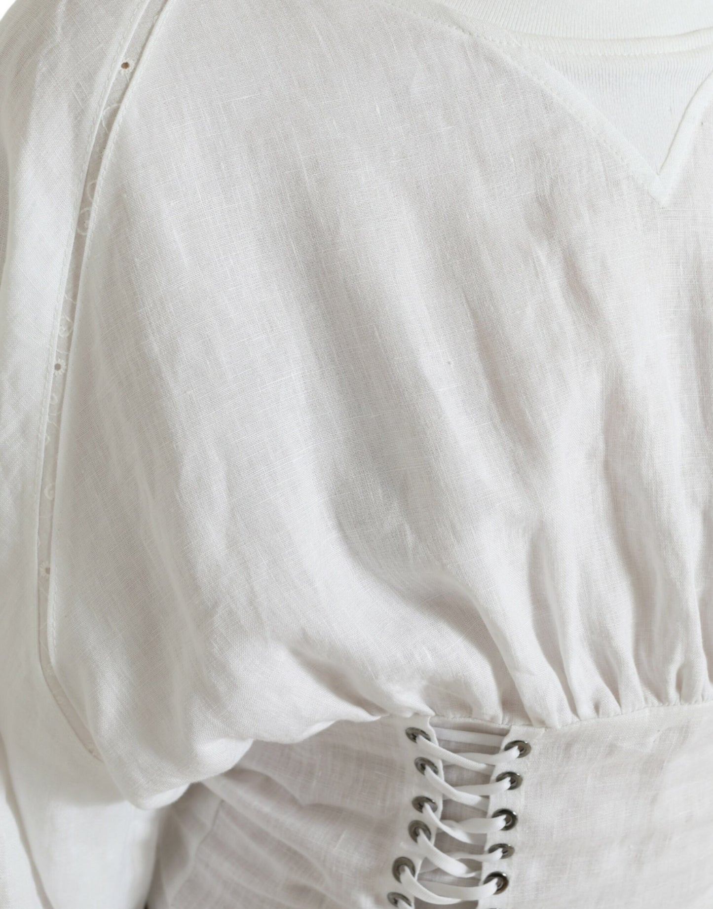 Dolce & Gabbana White Cotton Corset Cropped Long Sleeves Topclothing