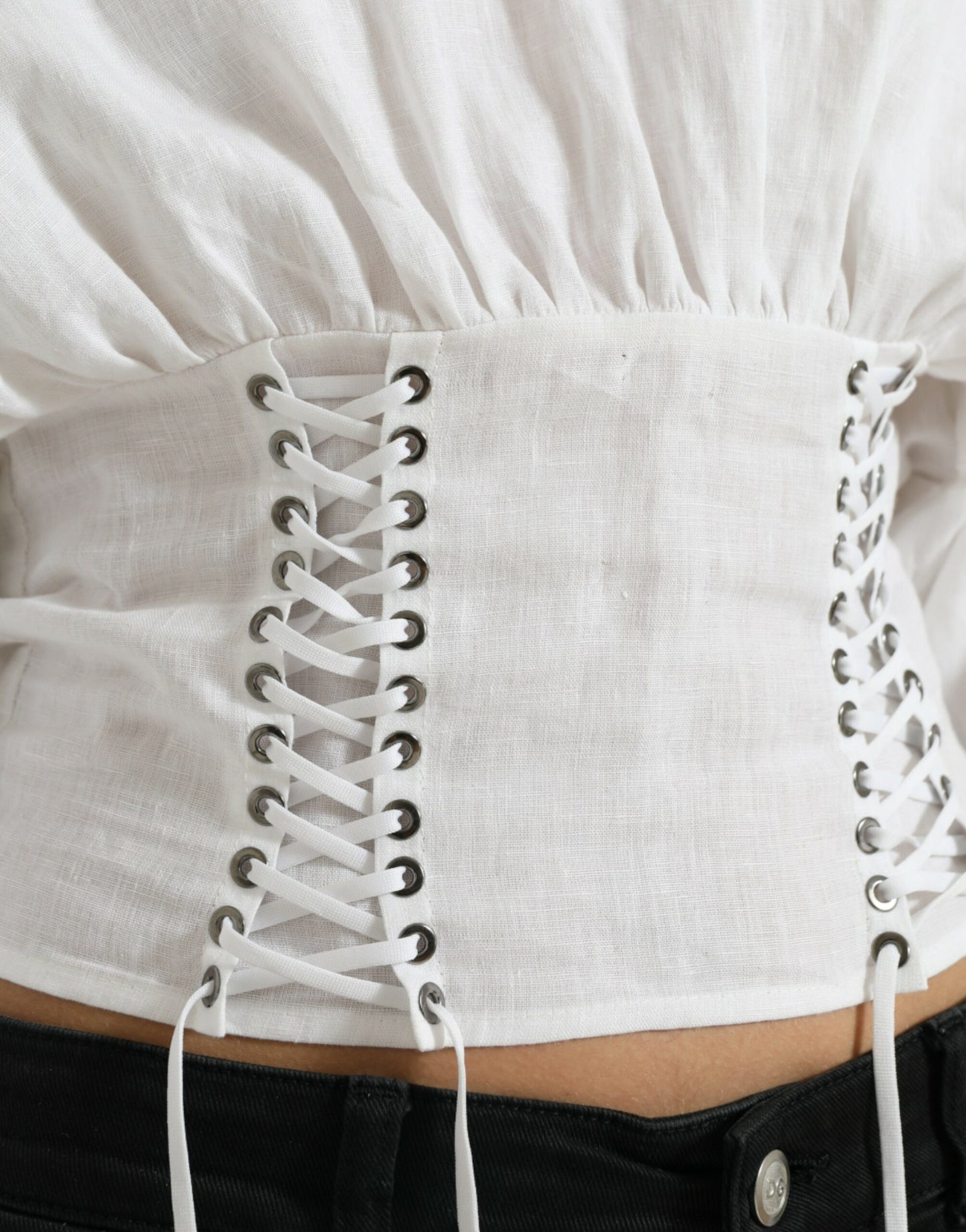 Dolce & Gabbana White Cotton Corset Cropped Long Sleeves Topclothing