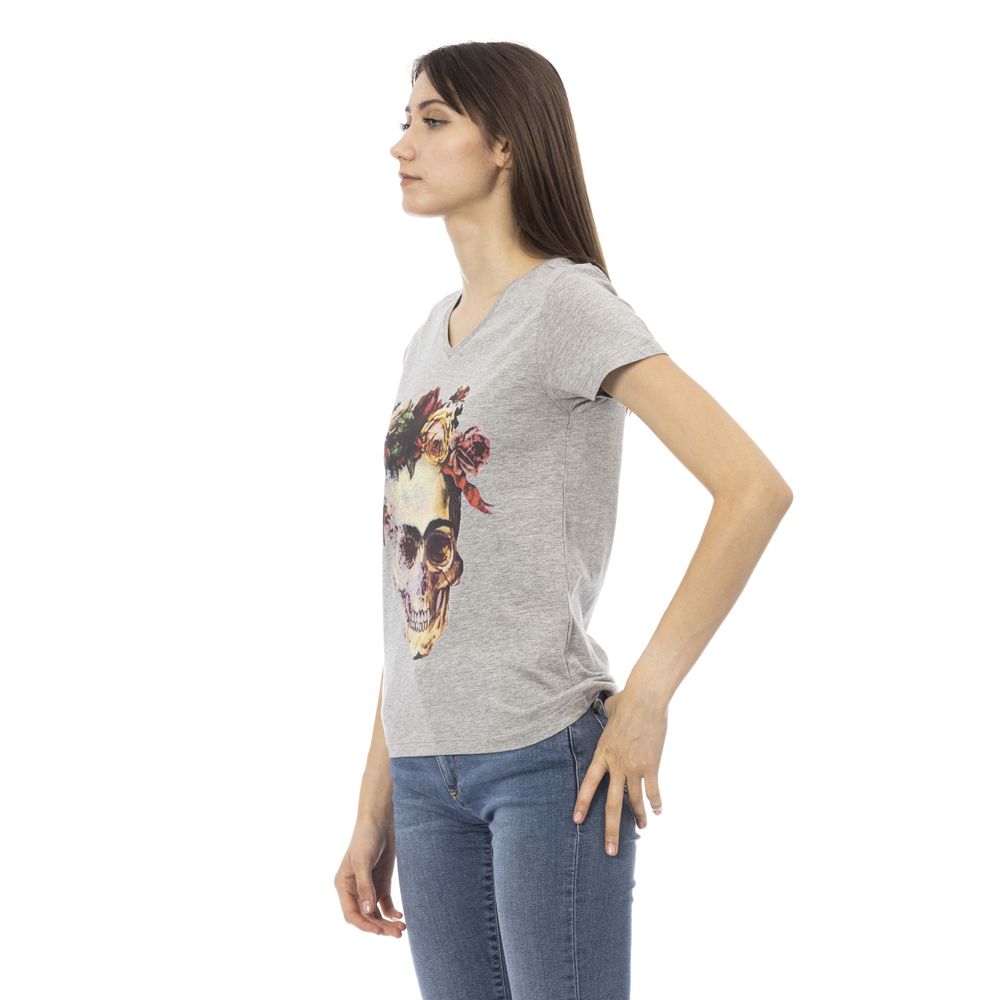 Trussardi Action Gray Cotton Women V-Neck Top $131.00 Trussardi Action Luzworld