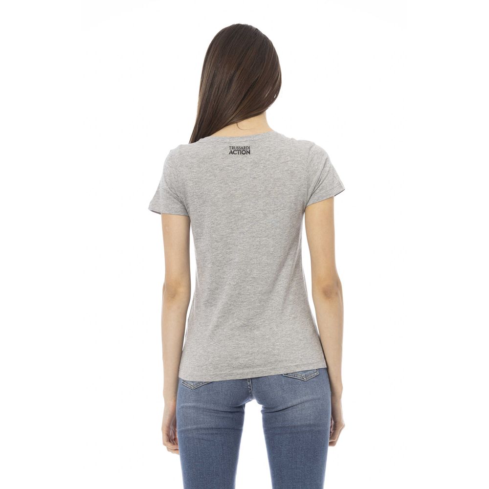 Trussardi Action Gray Cotton Women V-Neck Top $131.00 Trussardi Action Luzworld
