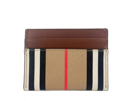 Burberry Sandon Tan Canvas Check Printed Leather Slim Card Case Wallet $415.00 Burberry Luzworld
