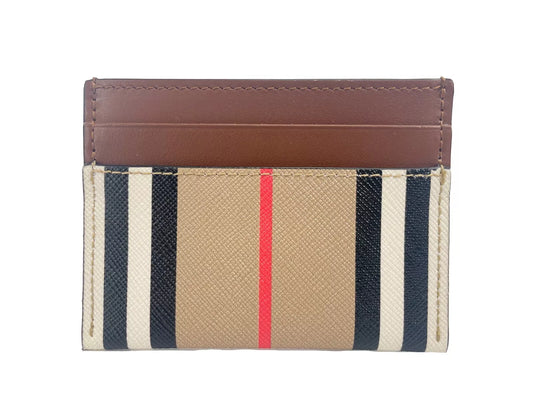 Burberry Sandon Tan Canvas Check Printed Leather Slim Card Case Wallet $415.00 Burberry Luzworld