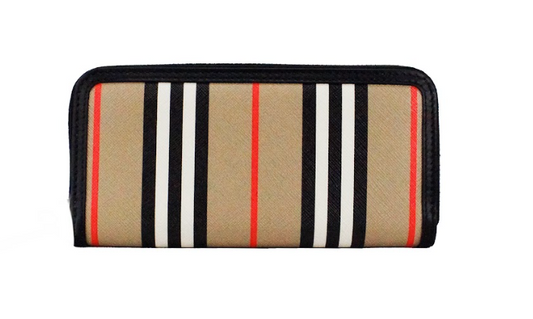 Burberry Ellerby Black Leather Icon Stripe Canvas Zip Around Continental Wallet $748.00 Burberry Luzworld