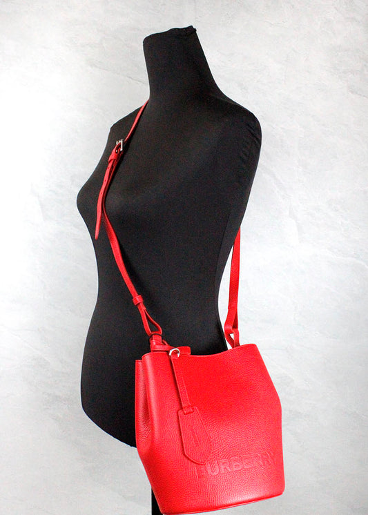Burberry Lorne Small Red Pebbled Leather Bucket Crossbody Purse Bag $2517.00 Burberry Luzworld